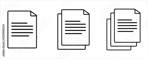 Document File Icons Vector – Single and Overlapping Page Illustrations for Office, App, and Web Interface Design