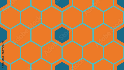Abstract hexagon pattern in orange teal and blue suitable for diverse design applications