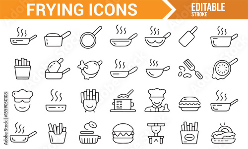 Kitchen and Cooking Icons with Frying and Fast Food Themes