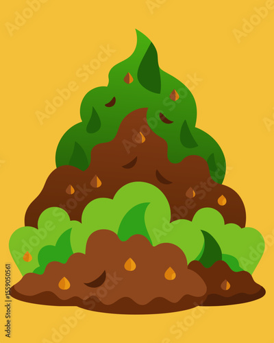 A heap of brown and green matter stacked high and ready for its journey of decomposition and rejuvenation.. Vector illustration