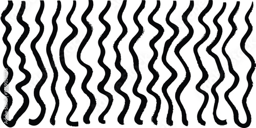 Horizontal wavy lines are arranged in a parallel pattern, wavy black and white seamless pattern with waves in a row on white background.