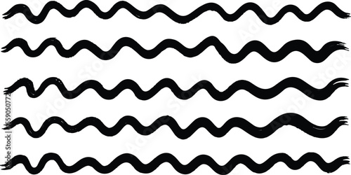 Horizontal wavy lines are arranged in a parallel pattern, wavy black and white seamless pattern with waves in a row on white background.