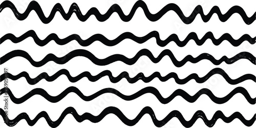 Horizontal wavy lines are arranged in a parallel pattern, wavy black and white seamless pattern with waves in a row on white background.