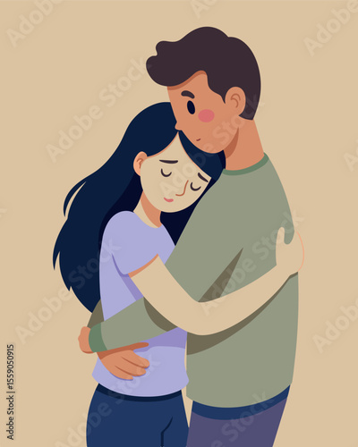 She went in for a hug but he took it as an opportunity to wrap his arms around her and hold her in a suffocating grip.. Vector illustration
