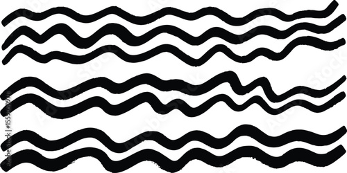 Horizontal wavy lines are arranged in a parallel pattern, wavy black and white seamless pattern with waves in a row on white background.