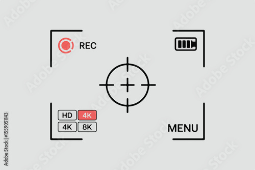 Digital camera viewfinder interface with recording and resolution indicators isolated on white background