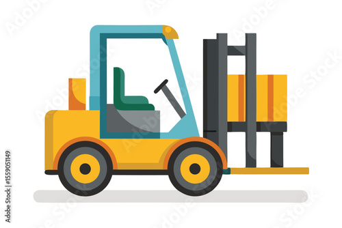 Cartoon Forklift Truck With a Yellow Body Blue Frame and Box Stacks Illustration for Logistics and Warehouse Themes