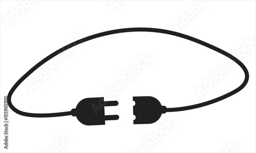Disconnected Electrical Plug Vector – Black Silhouette of Separated Power Cable and Socket on White Background