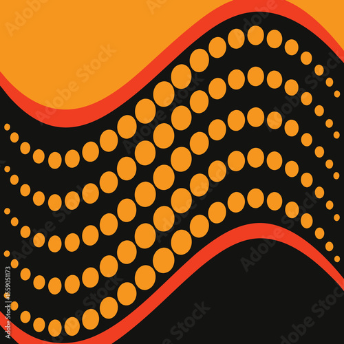 Abstract vector illustration of orange circles with dynamic wave formations on dark background