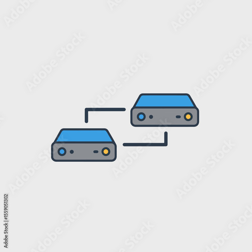 System administrator day celebration graphic with two connected servers.  This illustration shows network connection and data transfer.