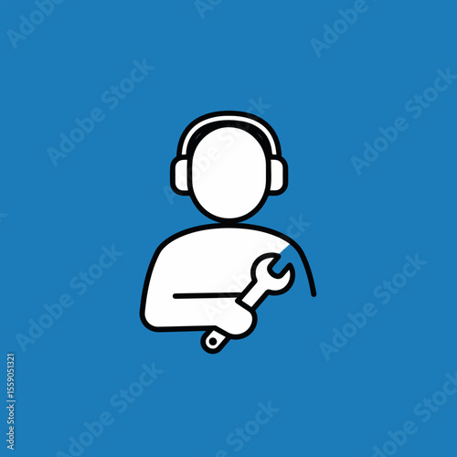System administrator day icon.  Person with headset and wrench.  Simple graphic for website or app. Celebrates system administrators and their crucial role.