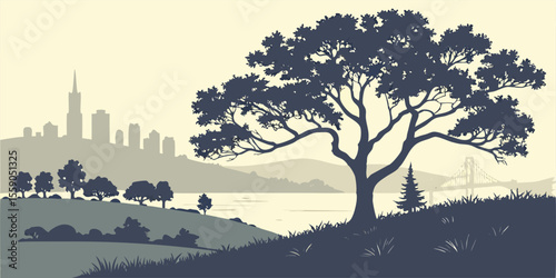 Silhouette of Antioch with Delta waterfront, suburban homes, and East Bay foothills.