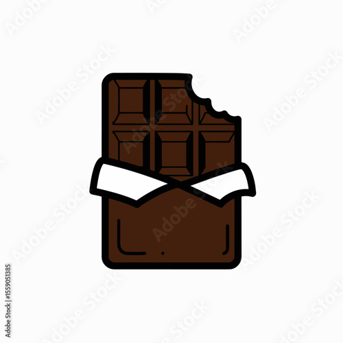 Delicious chocolate bar with a bite taken out, perfect for World Chocolate Day celebrations.  Sweet chocolate treat, rich dark brown color, wrapped in simple white paper.