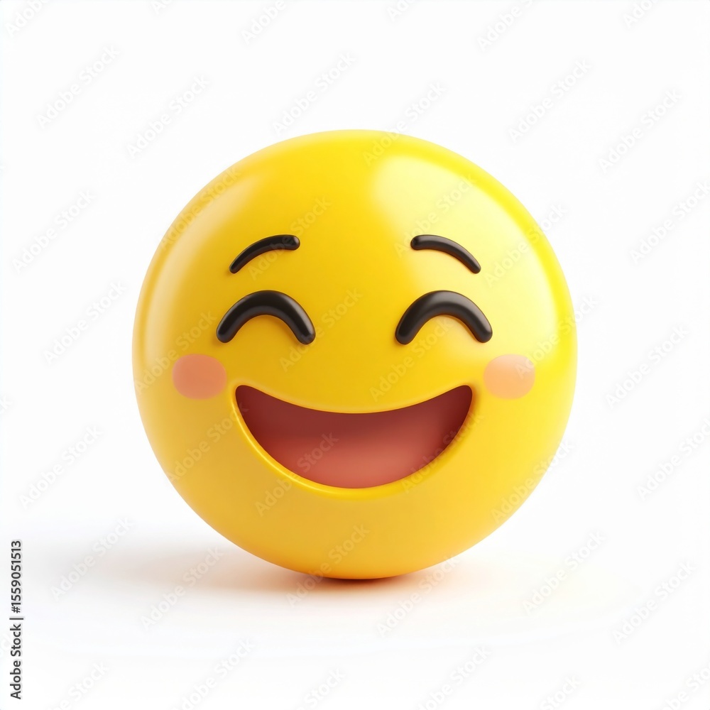 Fototapeta premium Smiling Yellow 3D Emoji Rendering on White Background