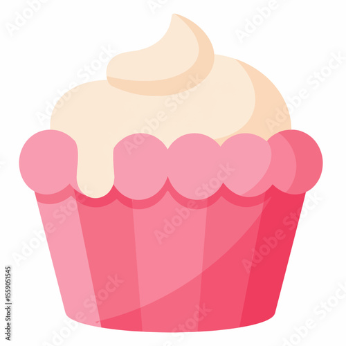 Pink cupcake with creamy frosting. Delicious cupcake perfect for World Chocolate Day celebrations. Sweet cupcake ideal for dessert menus, bakery websites, and social media posts.