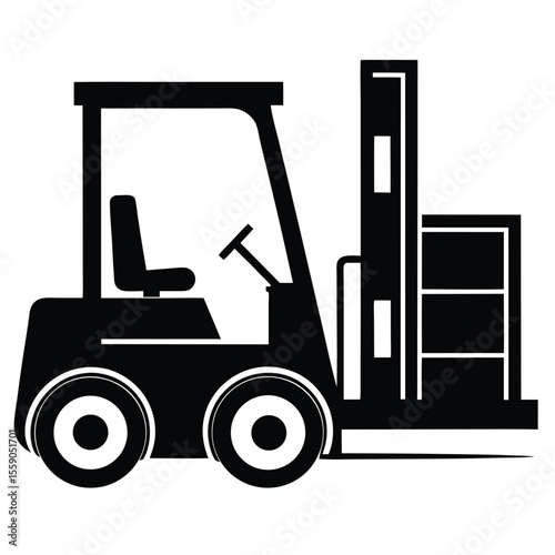 A Silhouette of a Forklift in Action Transporting Goods, Indicating Industrial Efficiency and Supply Chain Management, With Clear Symbolism and Design