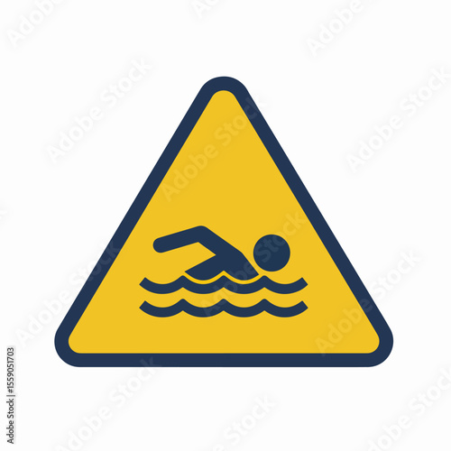 Drowning prevention awareness symbol. Yellow triangle warning sign with person drowning in water.