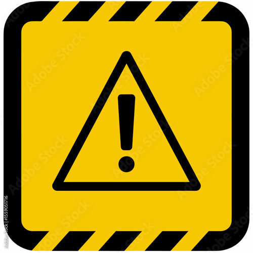 Water safety warning sign with yellow background and black exclamation mark.  Drowning prevention symbol for public awareness campaigns.  Design element for World Drowning Prevention Day.