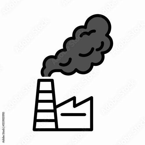 Industrial pollution emission from factory chimney.  Dark smoke billowing from industrial plant, depicting environmental damage and air pollution.