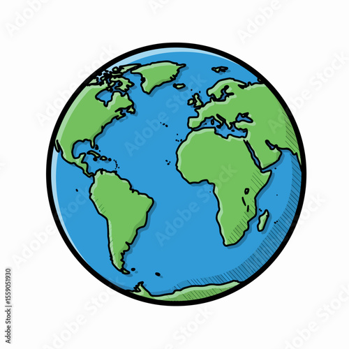 Earth Day illustration simple globe graphic design.  Protect our planet concept image for environmental awareness campaign.
