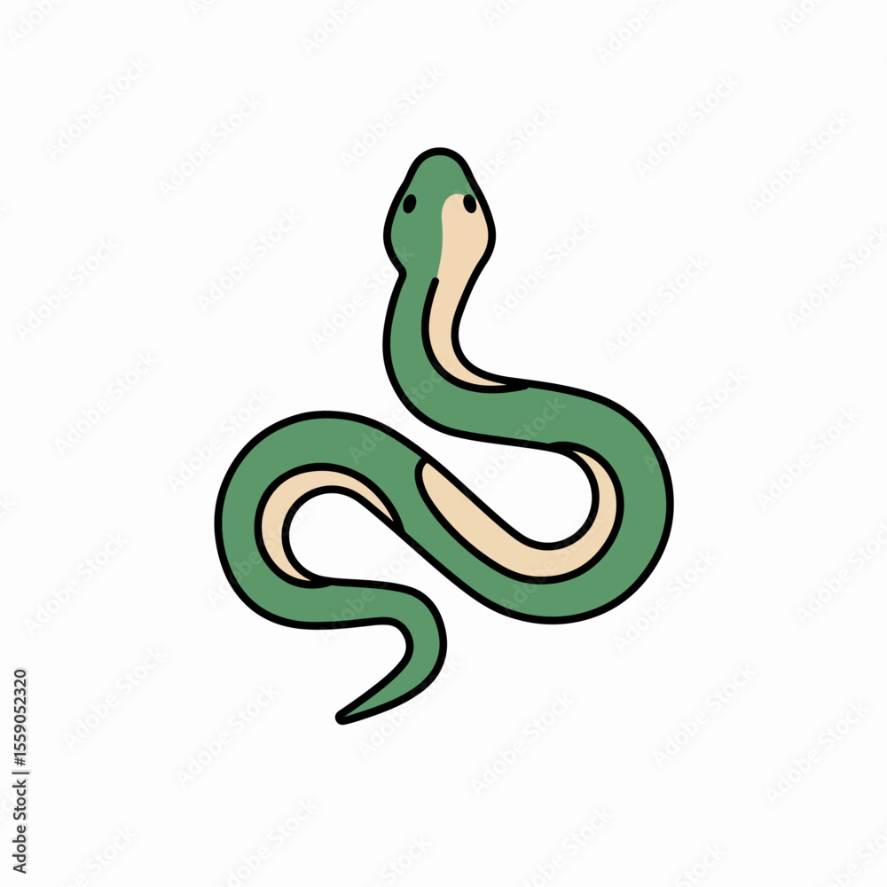 Obraz premium Green snake illustration for World Snake Day. Simple green snake design perfect for educational posters and children's books.