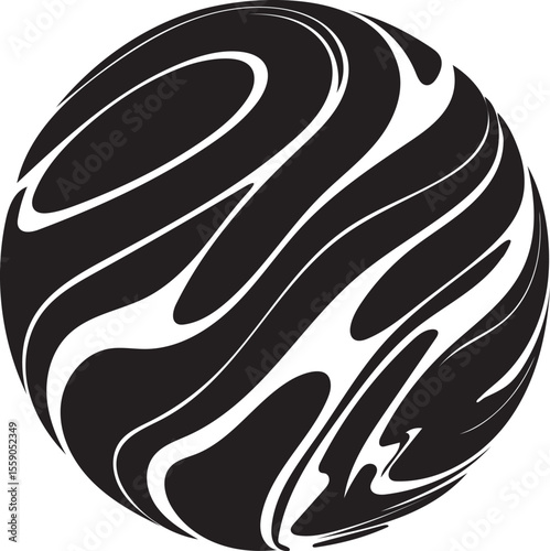 Abstract black and white swirls forming a globe silhouette