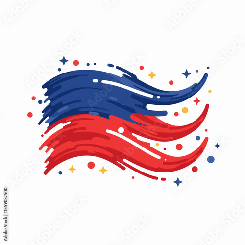French national flag stylized design. Bastille Day celebration graphic with blue and red brushstrokes. Festive Bastille Day illustration for postcards, social media, and invitations.