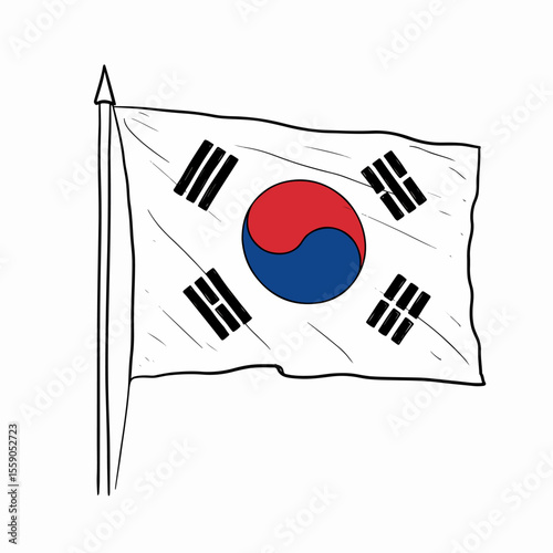 South Korea flag waving proudly on flagpole. National flag of South Korea for patriotic celebrations and design projects.