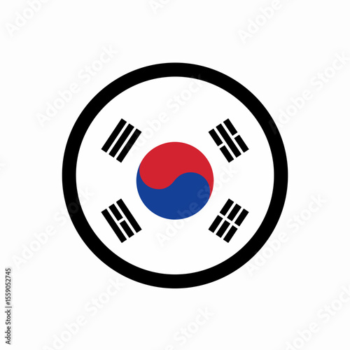 South Korean flag emblem. Circular design of Taegukgi, national flag of South Korea. Perfect for Constitution Day in South Korea, patriotic designs, and national identity projects.