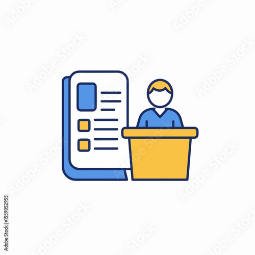 Image effects presentation shows professional image standing at desk next to notes. Image effects are visually impactful, providing dynamic and engaging content,