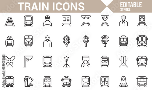 Train Station, Tracks, and Transport Icons for Travel and Infrastructure Design
