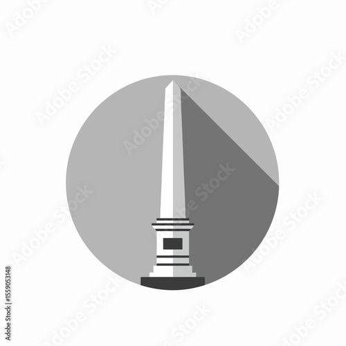 Independence Day in Argentina icon featuring Obelisco, white landmark with long shadow on gray circle. Celebrating Independence Day in Argentina, national holiday with geometric monument.