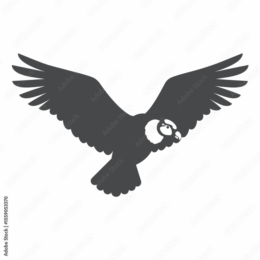 Naklejka premium Independence Day in Peru illustrated with soaring Andean condor silhouette. Celebratory Independence Day in Peru shown with national bird condor, powerful wings, on simple background.