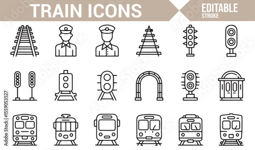 Train, Tracks, and Signal Icons for Infrastructure and Transport Design