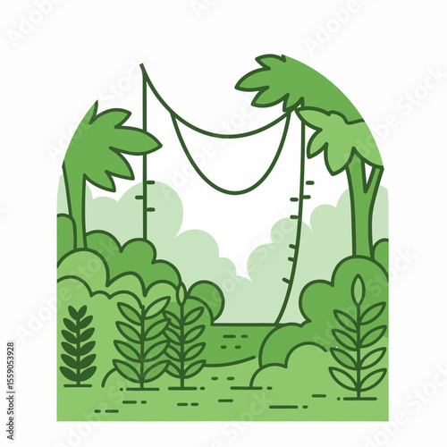 International Tiger Day illustration featuring lush green jungle with lianas and trees. International Tiger Day celebrates wildlife conservation and preservation.