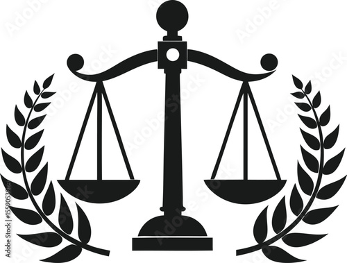 A collection of stylized illustrations representing justice, featuring the scales of justice, gavels, and legal documents with a clean and symbolic aesthetic