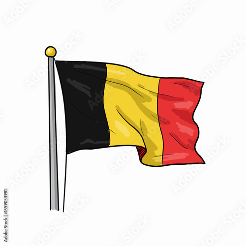 National Day of Belgium celebration with waving Belgian flag against white background. National Day of Belgium commemorates Belgium's independence.
