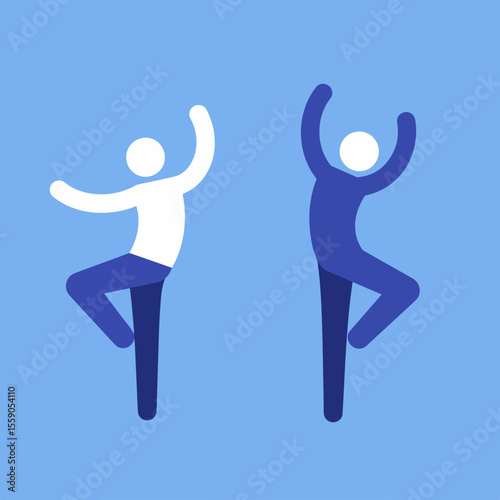 National Day of Belgium features stylized figures in celebratory poses against backdrop of blue. National Day of Belgium, with simple shapes evoking joyful mood,