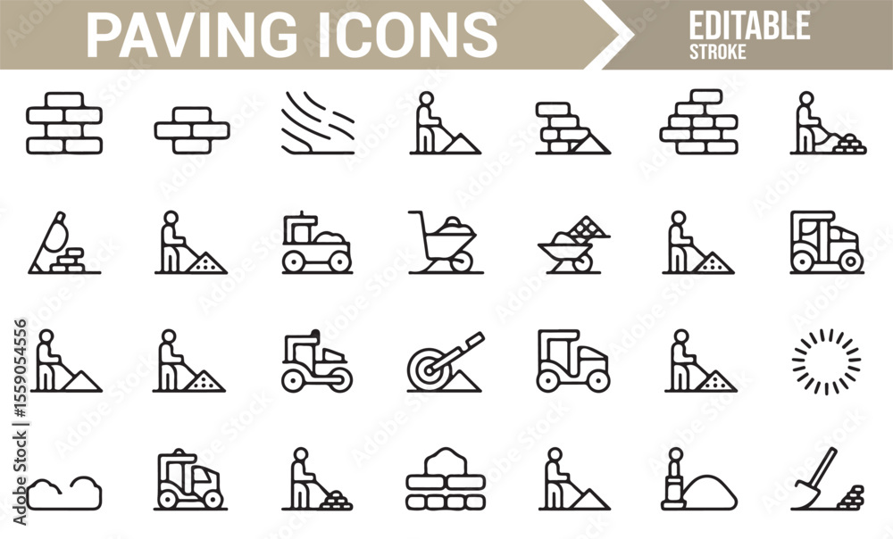 Paving and Roadwork Icon Set for Industrial Use Paving and Roadwork Icon Set for Industrial Use