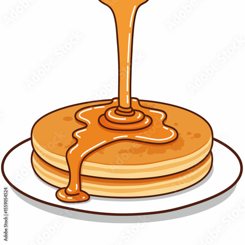 National Ice Cream Day in USA with caramel topping on stack of pancakes. National Ice Cream Day in USA celebrations feature delicious pancakes with sweet caramel, showcasing dessert.