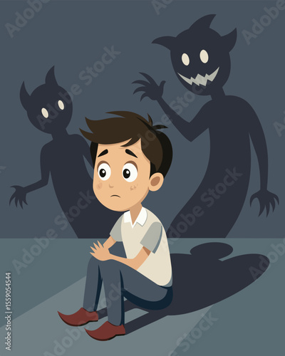 The flickering shadow behind him seemed to be playing with his mind convincing him to betray his friends.. Vector illustration