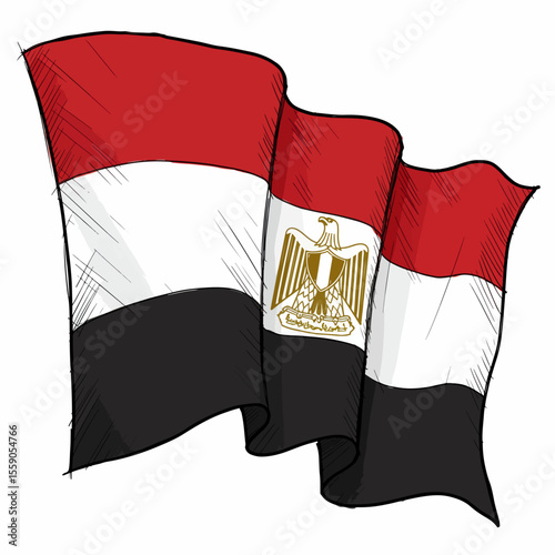 Revolution Day in Egypt with waving egyptian flag featuring the national emblem. Celebrating Revolution Day in Egypt requires patriotic symbols of national pride and heritage.