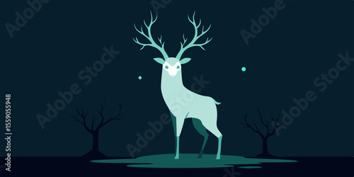 Christmas deer silhouette vector illustration of a wild animal in the forest with antlers