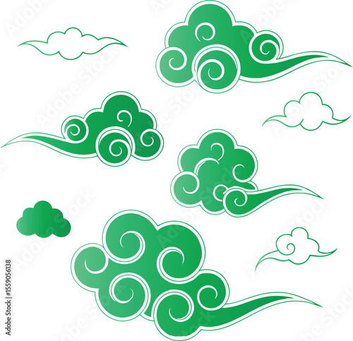 Green swirling clouds with white outlines abstract