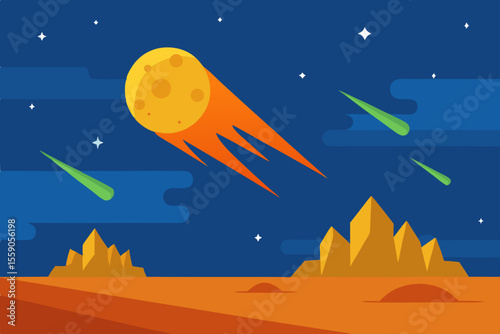 Moonlit sky cartoon vector illustration of a space shuttle launching towards the stars