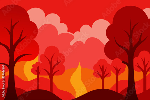 An abstract tropical tree with hearts at sunset on a summer beach, illustrating nature's seasonal beauty