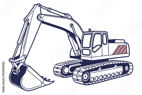 Illustration of a Large Excavator with Treads and a Bucket for Digging Isolated on a White Background Ready to be Colored