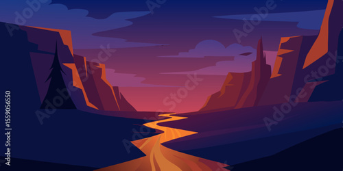 Sunset illuminates the Grand Canyon's red rock landscape, creating a beautiful silhouette over the mountains