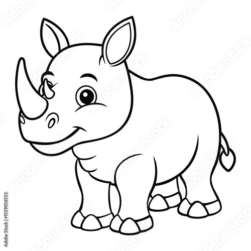 Black and white cartoon rhino coloring page