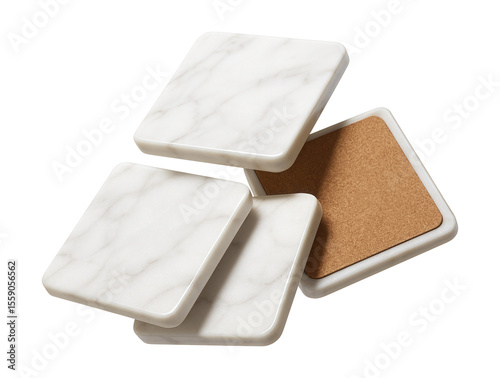 Marble coaster set with cork backing for protecting surfaces during a festive gathering.